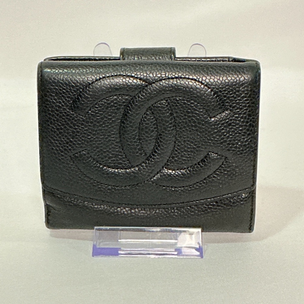 Authentic CHANEL CC Caviar Trifold Wallet – Black – Box & Card